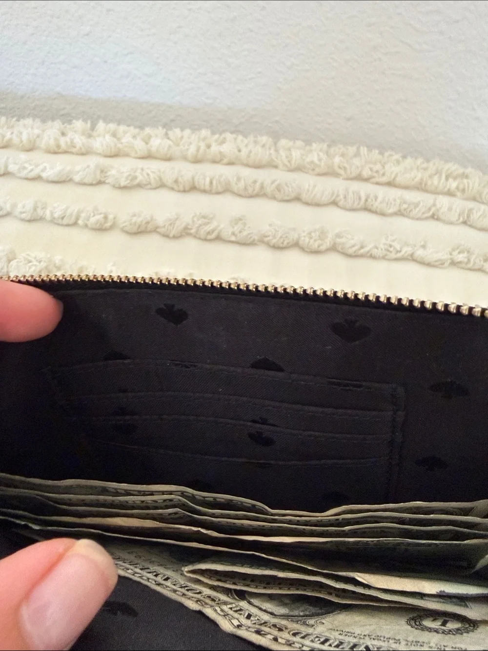 kate spade New York Black Saffiano Wristlet Clutch with Gold Logo